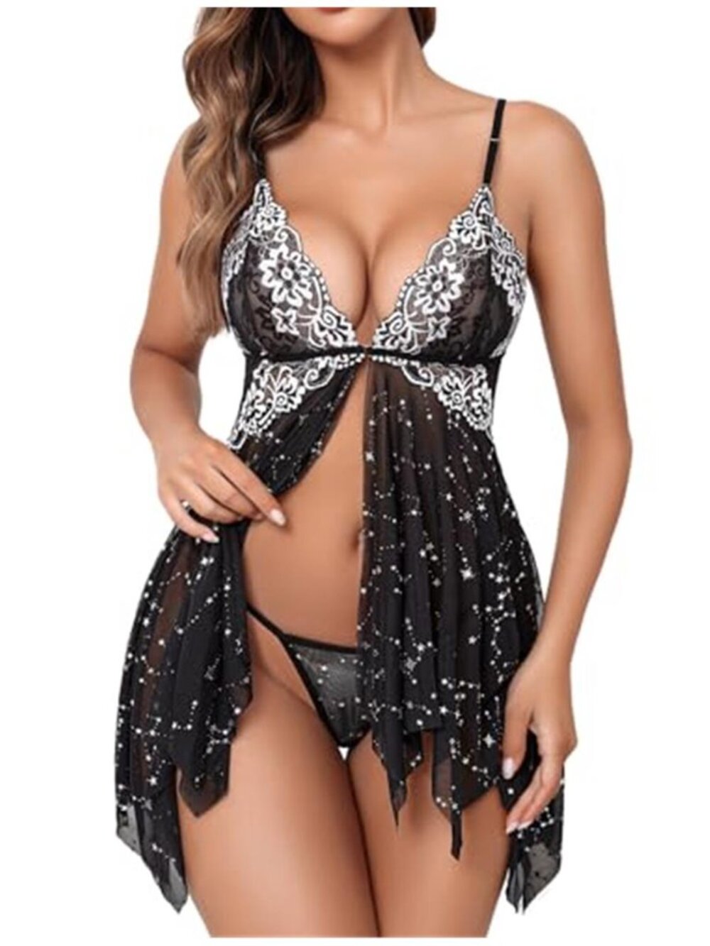 Avidlove Women Lingerie Front Closure Babydoll Lace Chemise V Neck Nightgown